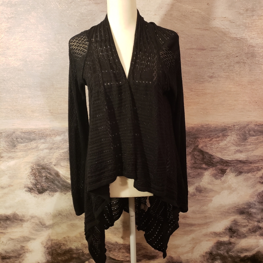 Jennifer Lopez black knit open-front cardigan with subtle sparkles S
